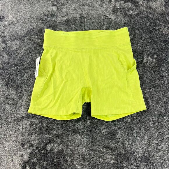 Outdoor Voices Neon Green Biker Shorts Pockets 4" Inseam Women's L NWT Athletic - Picture 1 of 9